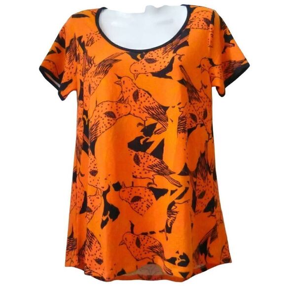 LuLaroe Halloween Perfect Tee, XXS. Orange with birds! - Picture 1 of 16